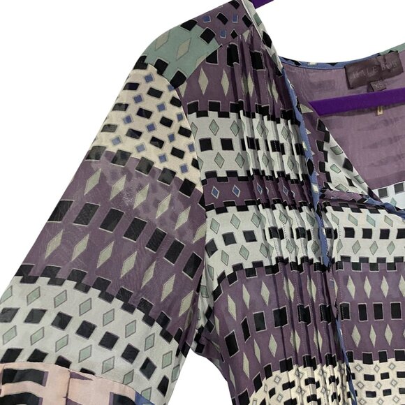 Hale Bob Purple Geometric Balloon Sleeve Silk Blouse Size XS‎ - Picture 2 of 10